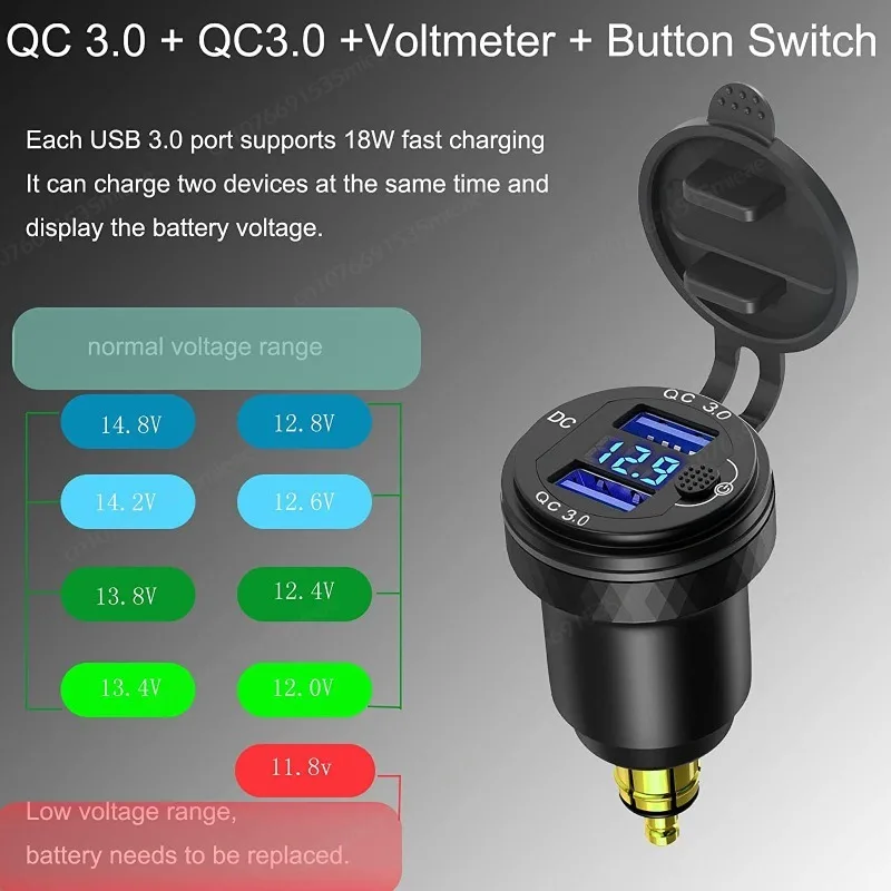 

Aluminium Motorcycle DIN Hella Plug Dual USB Quick Charger 3.0 Charging Adapter Voltage Display For BMW Ducati Triumph Motobike