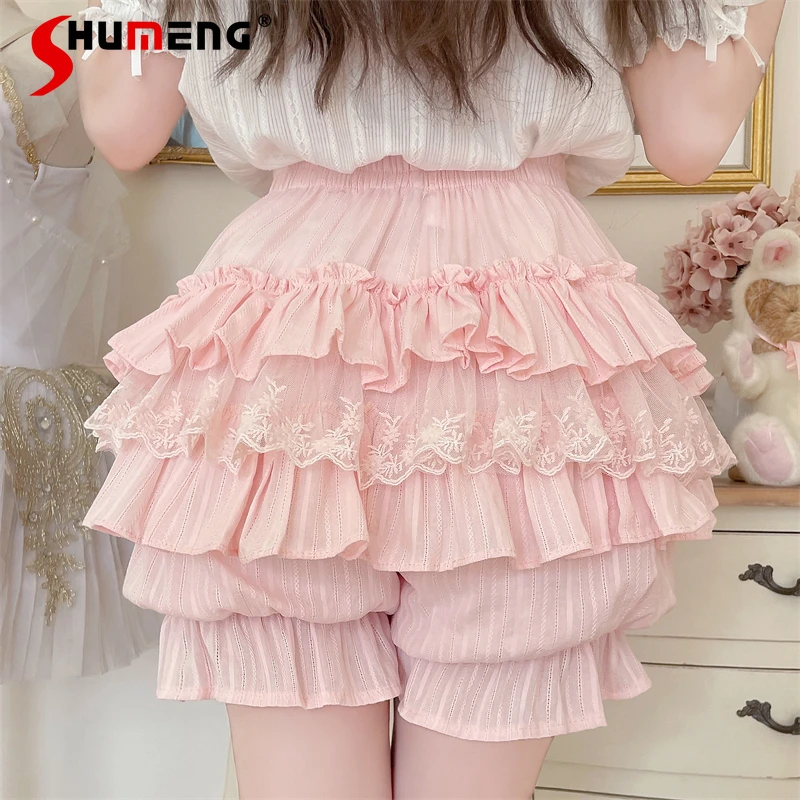 Summer New Japanese Rojita Style Shorts Soft Girl Sweet Cute Lolita Inner Wear Dark Pattern Multi-Layer Pumpkin Short Pants
