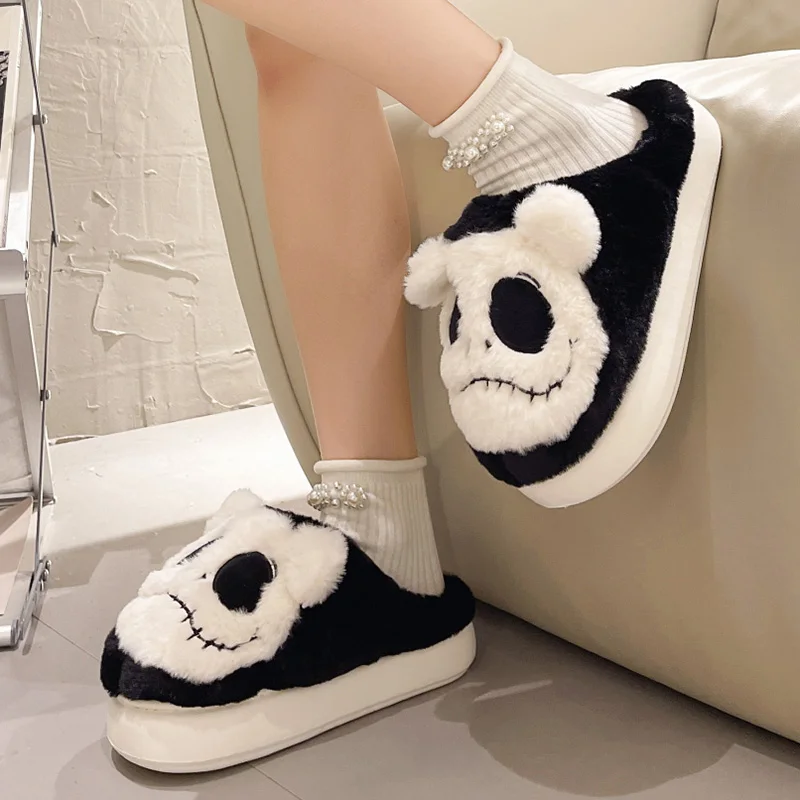 Winter Women Fur Comfortable Shoes Ghost Skeleton Design Slippers Warm Soft Cute Indoor Home Slippers Casual Shoe Female 36-41