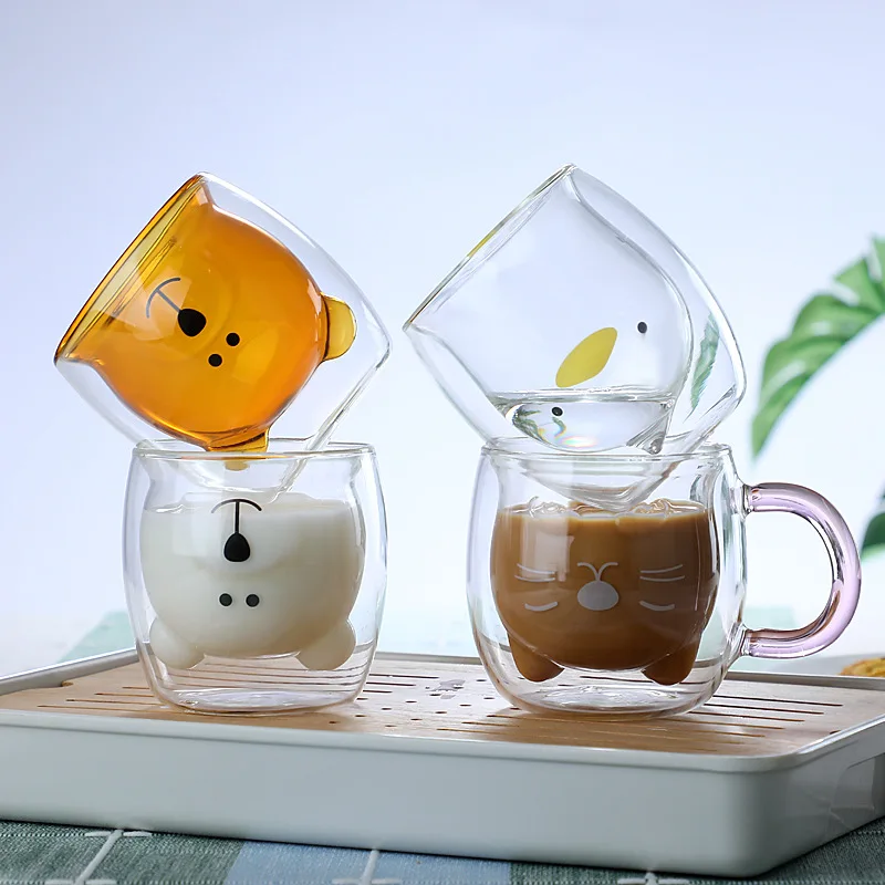 

Cute Bear Double-layer Coffee Mug Double Glass Cup with Handle Insulated Espresso christmas Beer Cup High Borosilicate Glass Mug