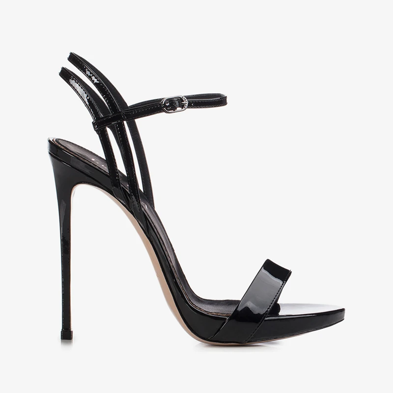 

2025 Summer Patent Leather Narrow Band High Heels New Sexy Banquet Open Toe Buckle Sandals Solid Color 11Cm Fashion Women Sandal