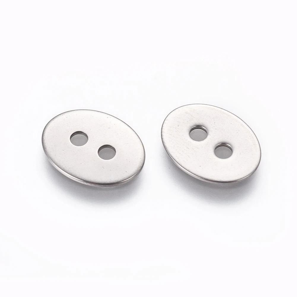 299pcs 201 Stainless Steel Oval Metal Buttons 2-Hole for Sewing DIY Crafts Findings 14x11x0.9mm Hole 2mm