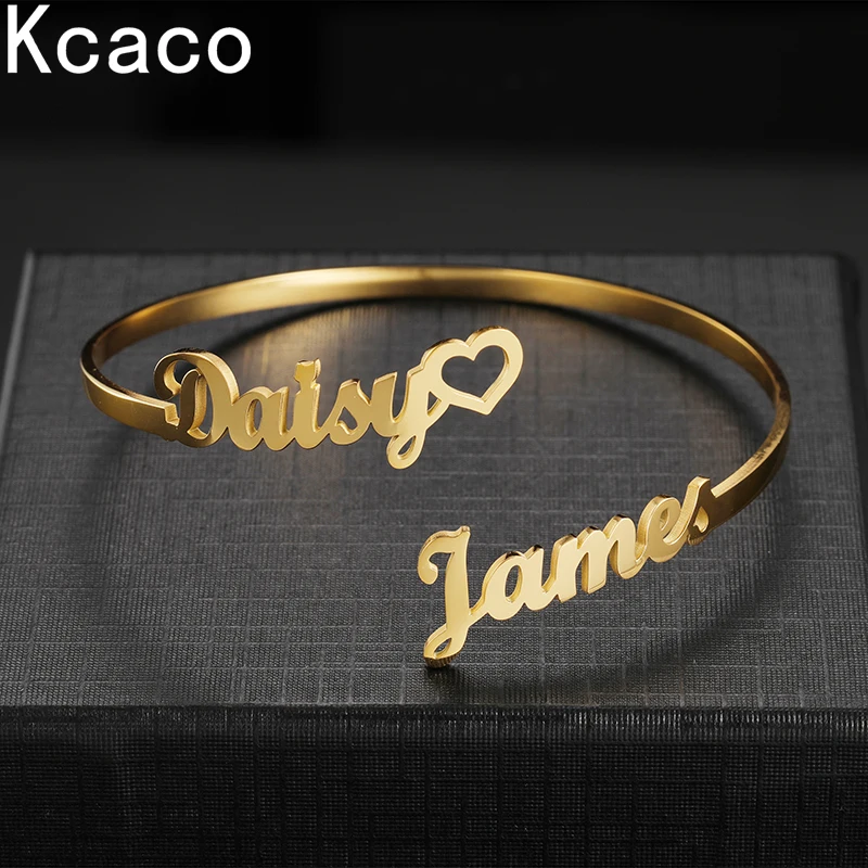 Customized 2 Names Bracelet Personalized Custom Charm Gold Silver Color Bangle for Women Couple Stainless Steel Jewelry Gift