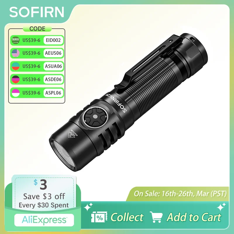 Sofirn SC29 3000Lm EDC Lamp XHP50B LED USB C 21700 Rechargeable Flashlight Protable Powerful IPX8 for Camping