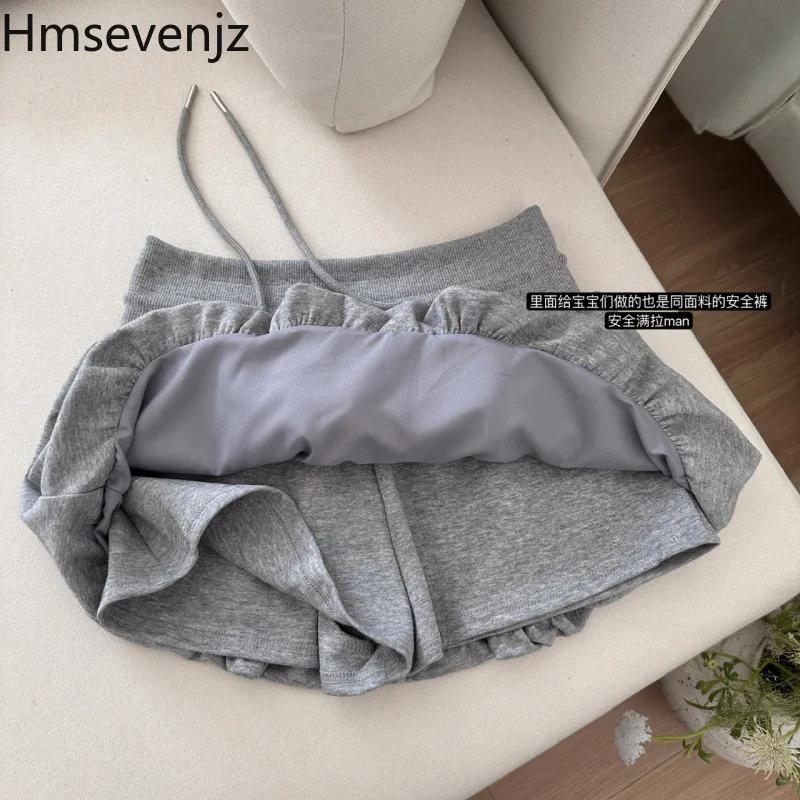 

Hmsevenjz Solid Color Flower Bud Skirt Shorts for Women's Summer Casual A-line Elastic Waist Short Skirt Fashion Female Clothes