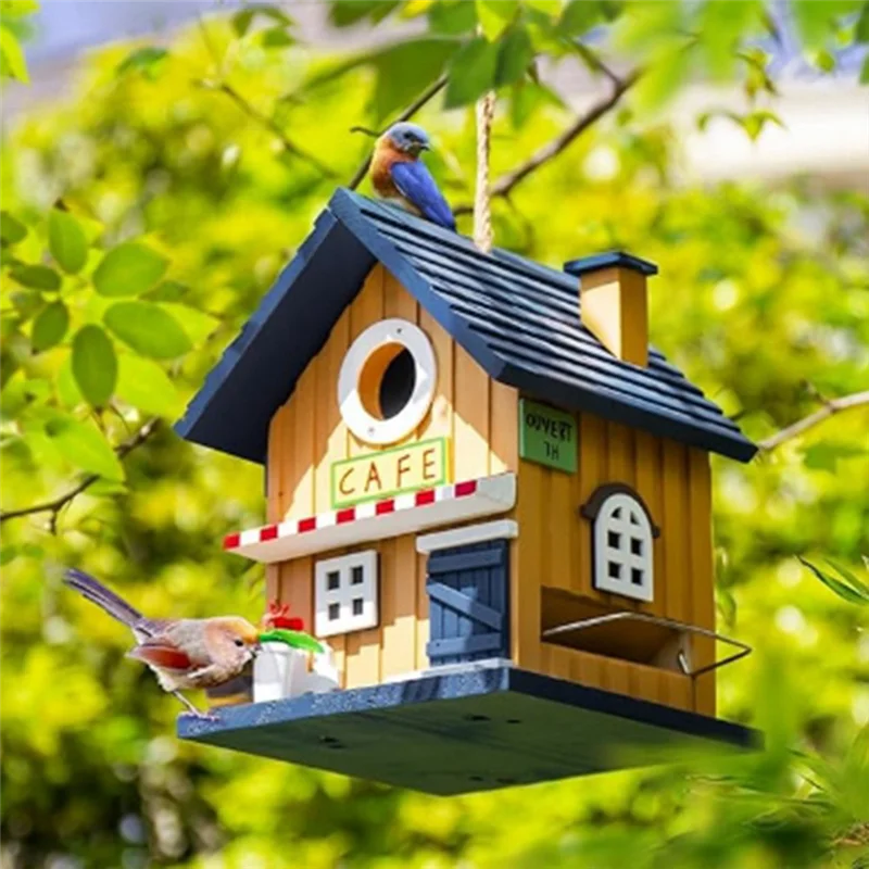

【Superdeals】2IN1 Cafe Blue-Bird House And Birdfeeder 2 Options Entrance Size For Bluebirds Sparrows And Finches