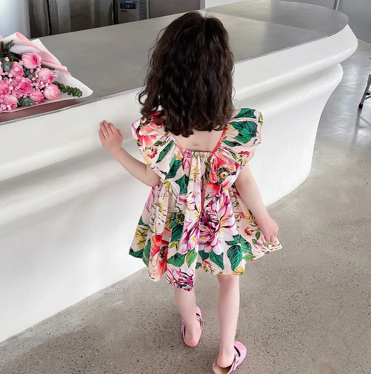 Girls Skirt Floral Temperament Sweet Dress Princess Skirt 2024 Summer New Childrens Clothing Summer Dresses for Girls