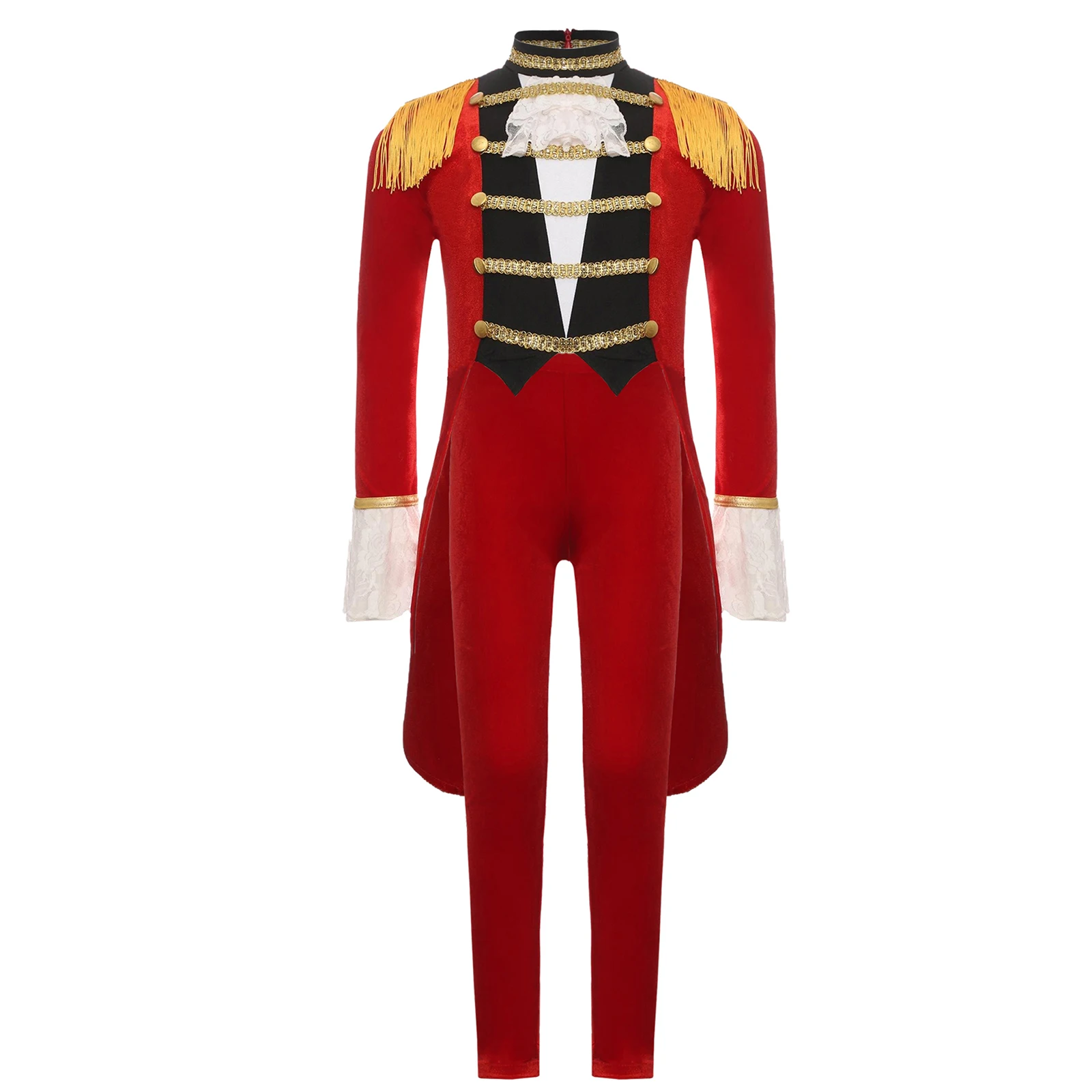 

Boys Girls Circus Ringmaster Lion Tamer Magician Performance Costume Halloween Party Velvet Long Sleeve Lace Tailcoat with Pants