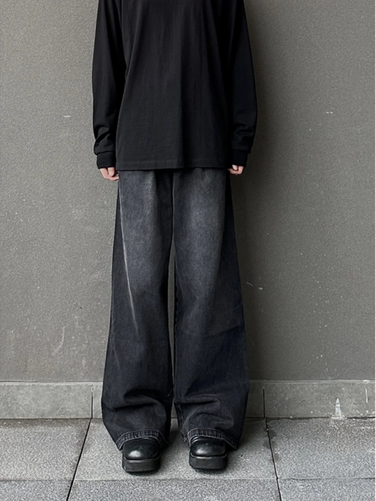 

Мужские джинсы в стиле ретро, американские, серо-черные, с высокой талией, прямые, слегка расклешенные, осенние, модные, повседневные, из хлопка и полиэстера