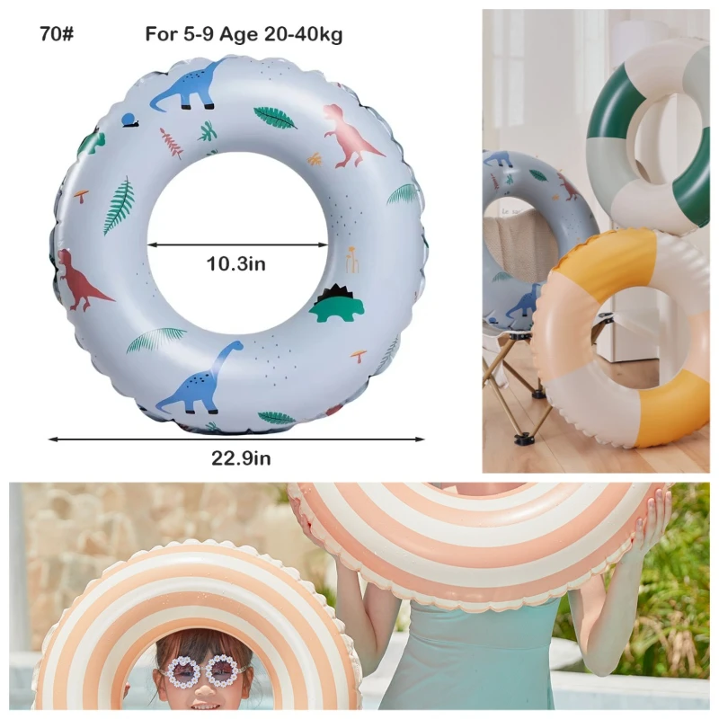 

New Double Ins Thickened Swimming Ring Olive Inflatable Baby Underarm Ring Striped Life Buoy Ring Danish Retro Pool Accessories