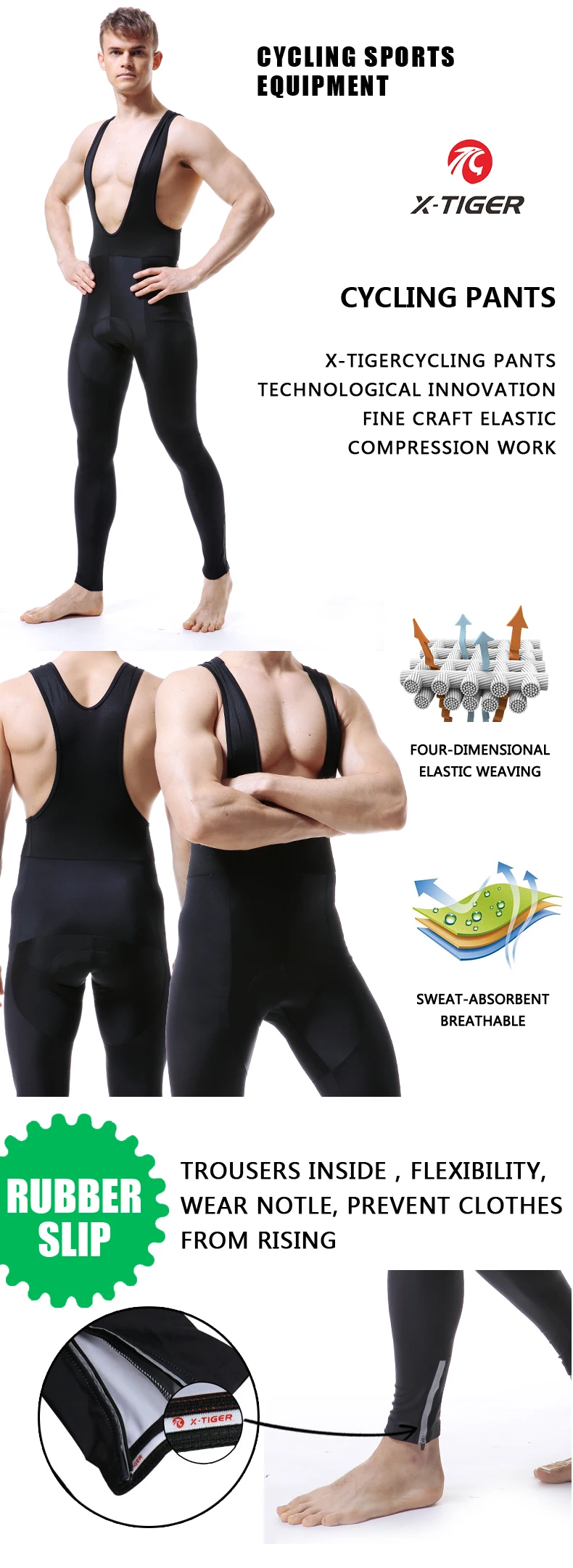 X‑TIGER Herren Radsport-Trägerhose 5D Coolmax Gel-Gepolsterte Lange Trägerhose Atmungsaktive Netzgurte Anti-UV Schnelltrocknende Rennradhose – Detail 1