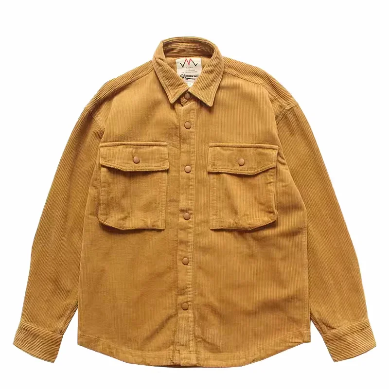 0.9kg Woven Corduroy Men Jackets Autumn Winter Pockets Thick Heavyweight Shirts Coats Vintage Casual Loose Workwear Tops Outwear