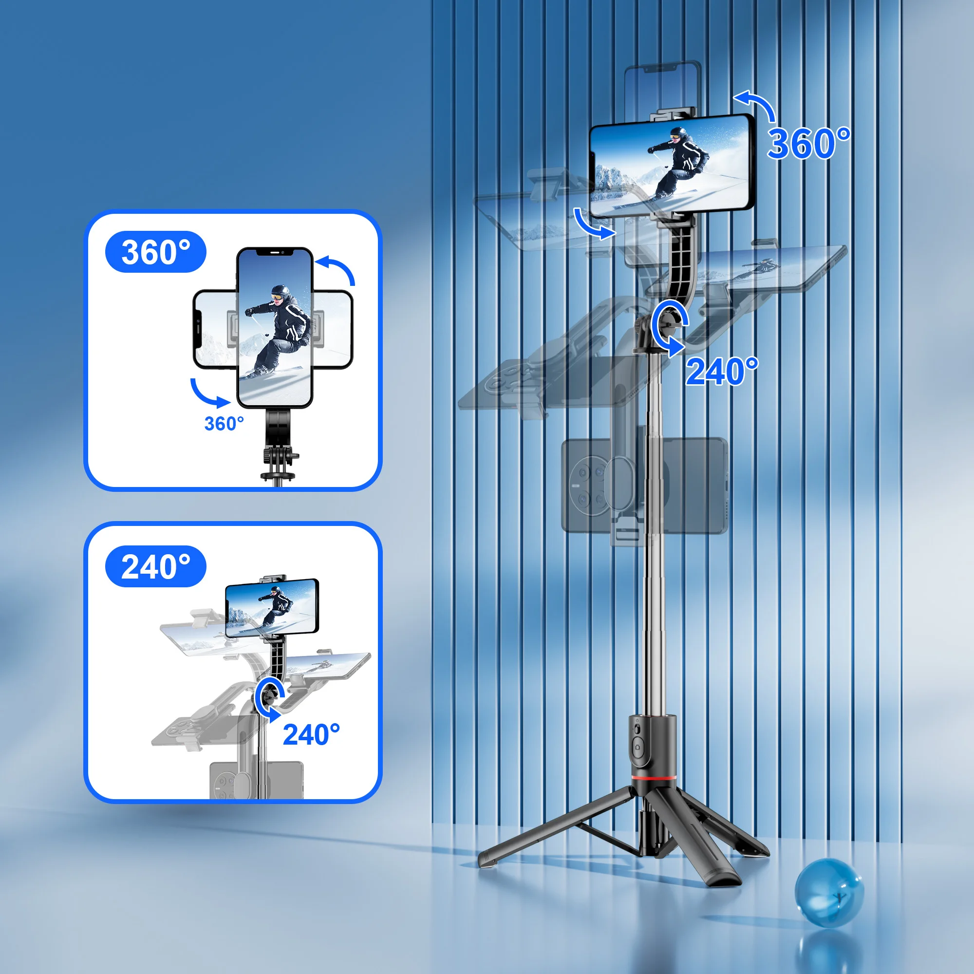 L13 Reinforcement Bracket Extended Wireless BluetoothTripod Selfie Stick 1130mm Stabilizer for Android IOS Smartphone