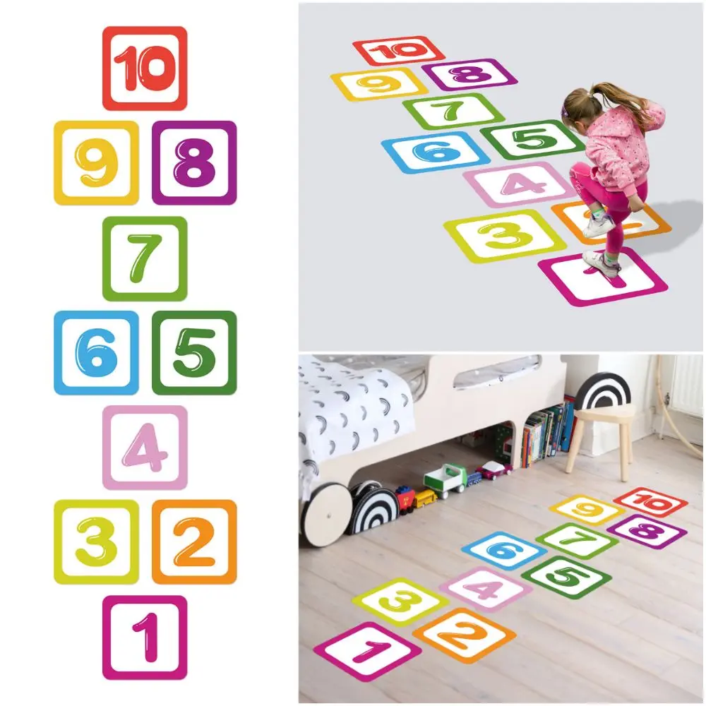 Multicolor Hopscotch Floor Stickers 10/15/20cm Self-adhesive Lattice Number Game Decals Removable Parent-Unisex