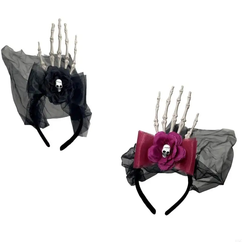 

2025 New Realistic Skeleton Hand Mesh Hairband Resin Headbands Cosplayer Hair Accessories For Halloween Costume Parties