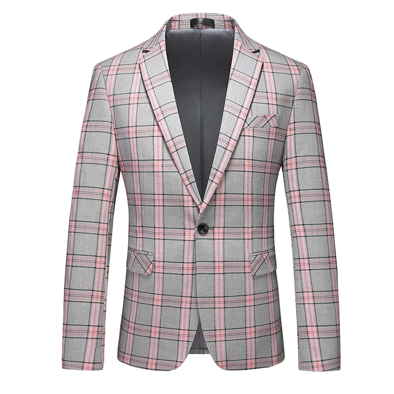 Spring New Men\'s Striped Suit Jacket Fashion Slim Men Plaid Dress Coat Red Purple Pink Gray Blazers Big Size 6XL Terno Masculino