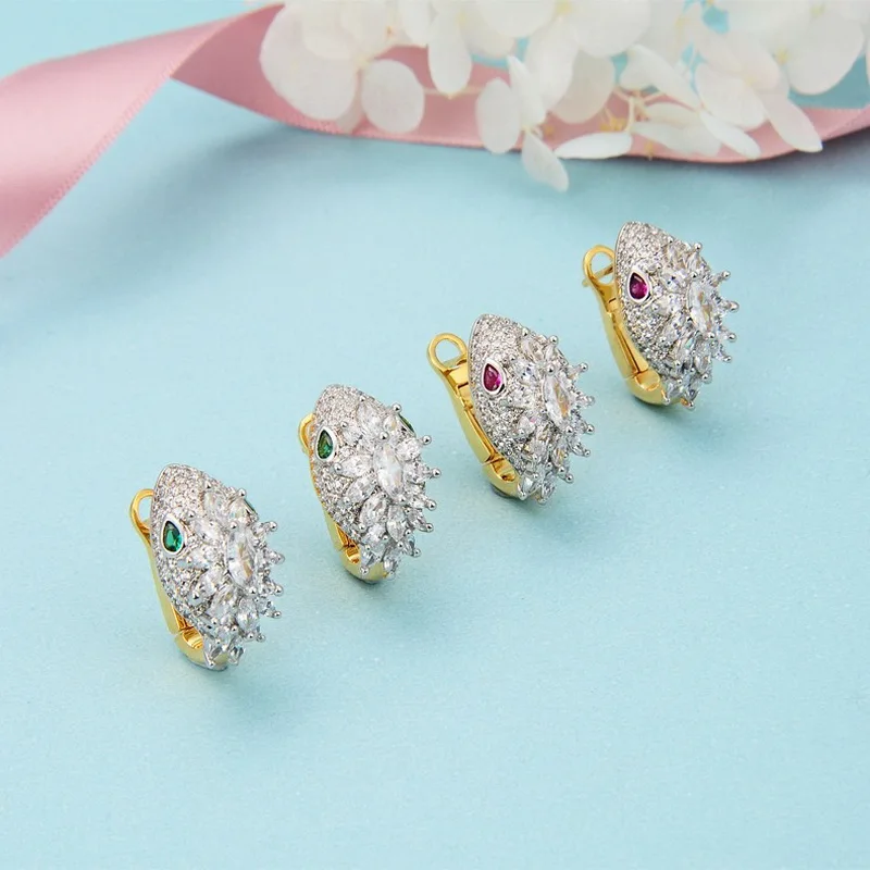 Designer Collection Style Ring Earrings Bracelet Necklace Plated Gold Color Zircon Green Red Eyes Snake Serpent Jewelry Sets