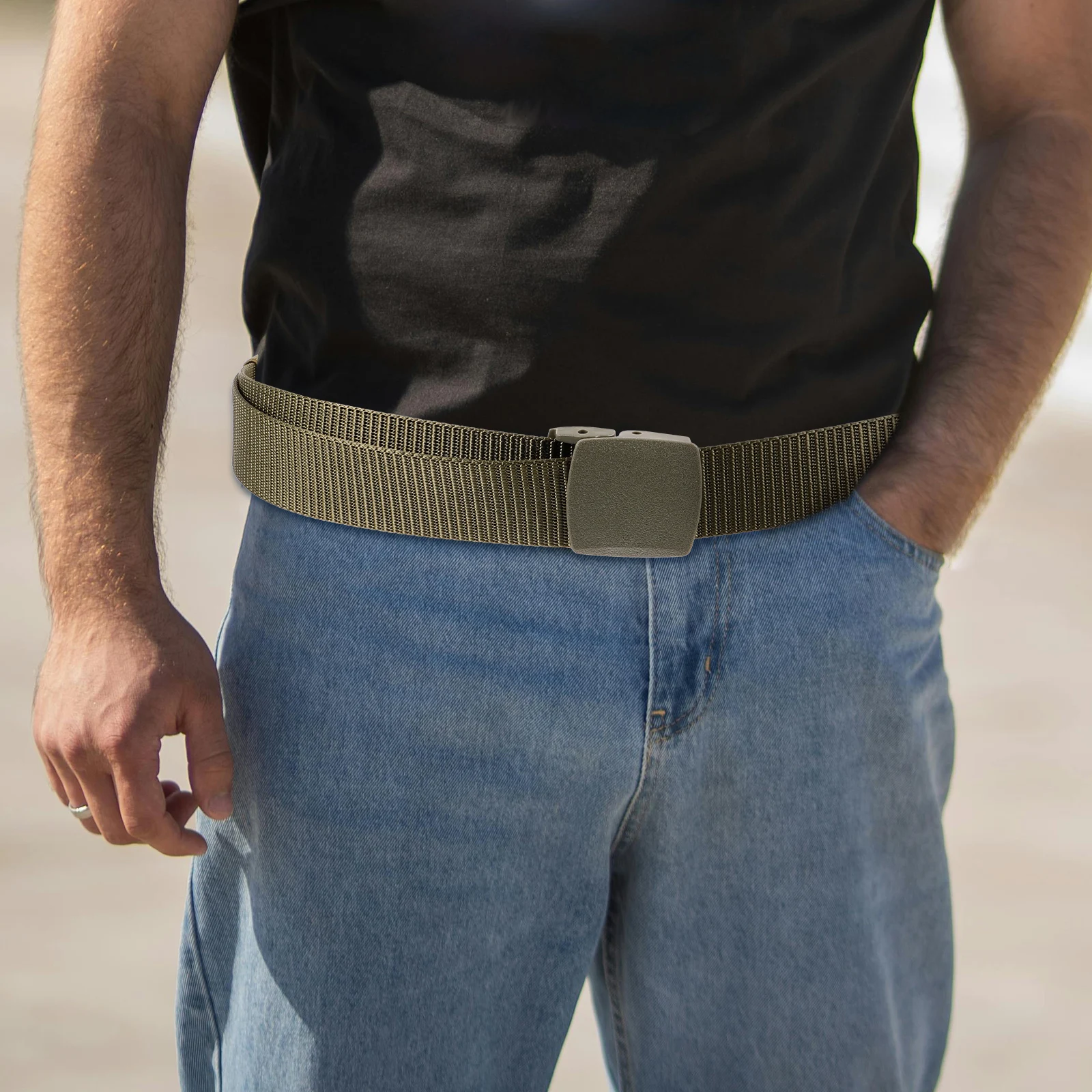 

Tactical Belt Durable Plastic Buckle Webbed Hiking Camping Outdoor Training Utility Green Men Women Pant Support waist belt