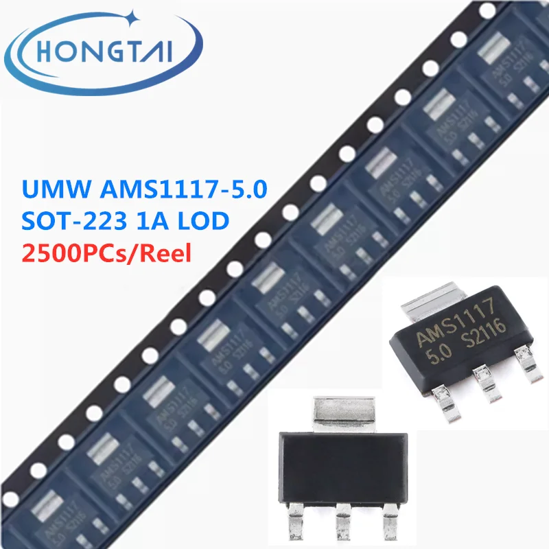 

2500PCs/Reel Free Shipping UMW AMS117-5.0 SOT-223 1A Low Voltage Differential Linear Voltage Stabilizer LDO Chip Original New