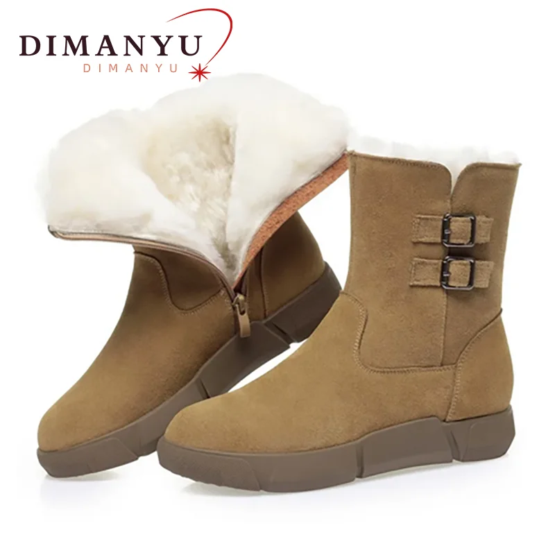 DIMANYU Women's Snow Boots Genuine Leather 2024 New Wool Women's Boots Thick Sole Non slip Women's Marton Boots