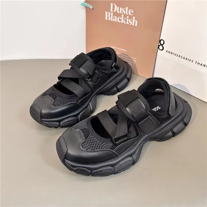 Genuine Leather Sandals for Women 2023 New Summer Mesh Breathable Hollow In Fashion Casual Versatile Thick Sole Sports Sandals