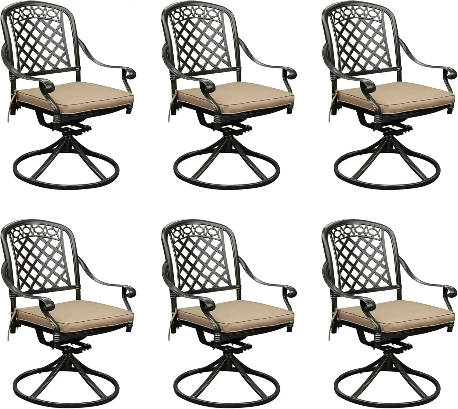 

Cast Aluminum Outdoor Swivel Dining Chairs All Weather Patio Swivel Rocker Chair Sets with Cushion for Garden Backyard