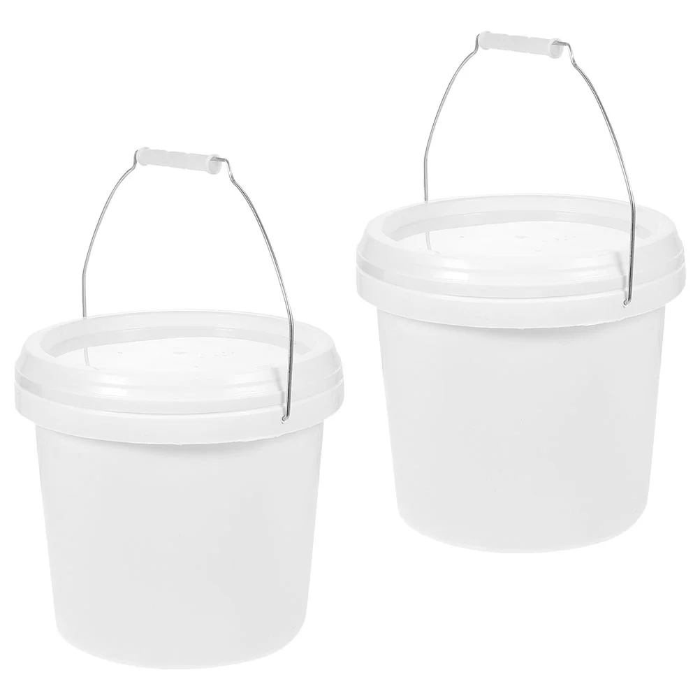 

2 Pcs Paint Buckets 4 Liter with Lid Hand-held Color Mixing Iron Handle Painting