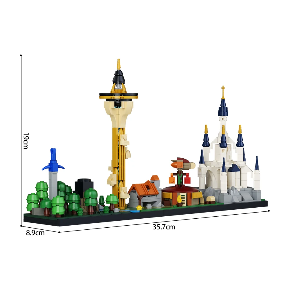 MOC Zeldaed Skyline Modello Building Blocks Hyrule Castello Tempio SheikahTower Spada laser Foresta Architettura Mattoni Giocattolo Regalo