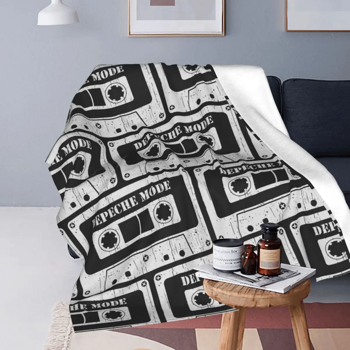 D-depeches Modes Band Vintage Cassette White Blanket Soft Warm Flannel Throw Blanket Bedspread for Bed Travel Home Sofa
