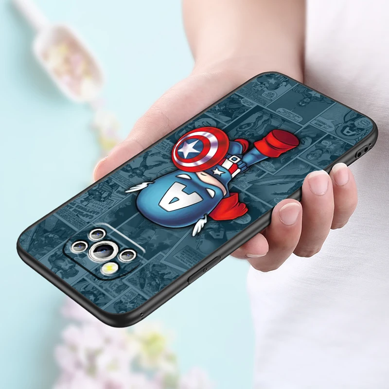 Marvel Cartoon Cute Phone Case For Xiaomi Mi Poco X5 X4 X3 M5 M5S M4 M3 F5 F4 F3 F2 C40 Pro GT NFC 5G Black Cover