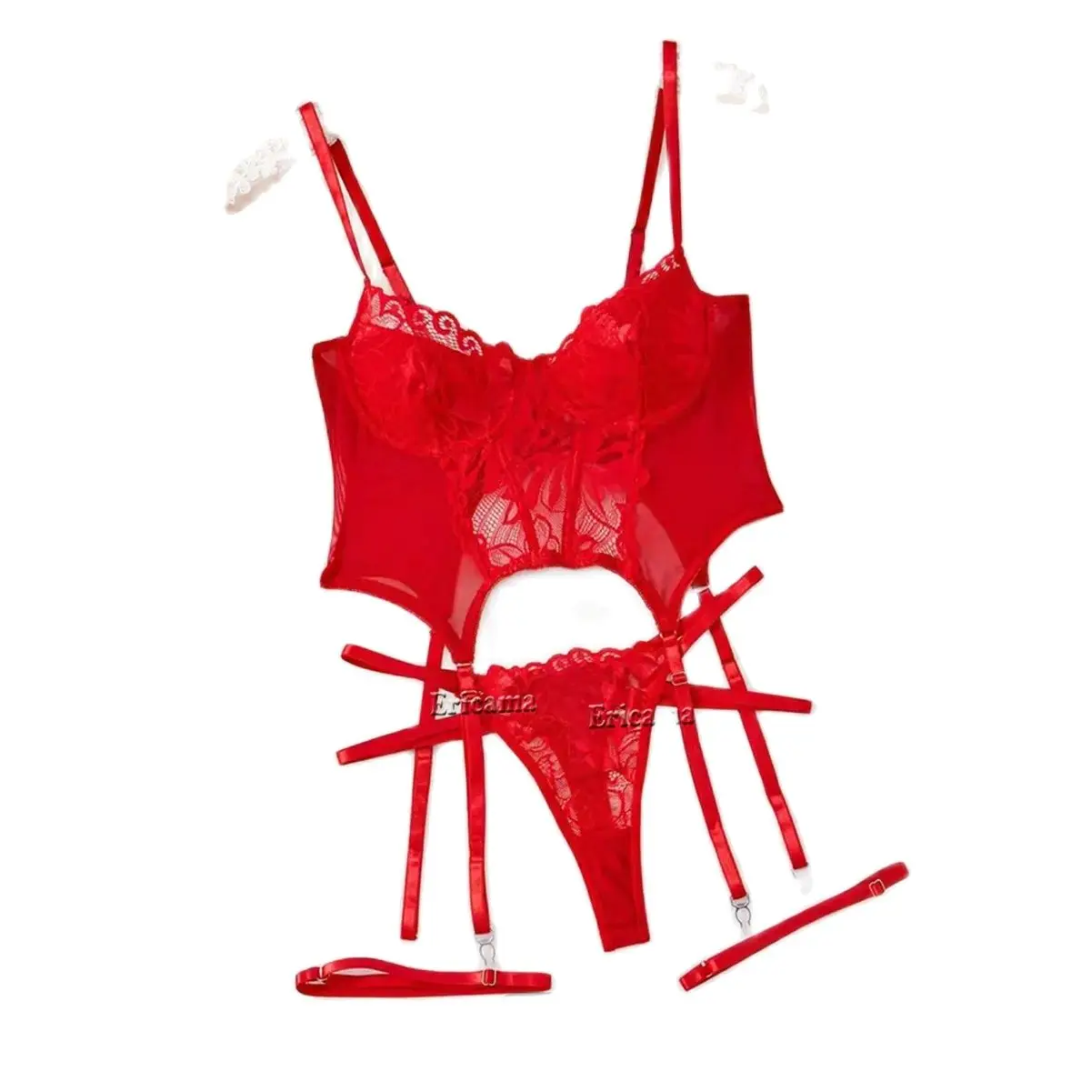 Bloemen Kanten Kousenband Lingerie Set Met Choker Dames Intimates 2024 Beugelbeha En Strings Dames Ondergoed Set - afbeelding 2