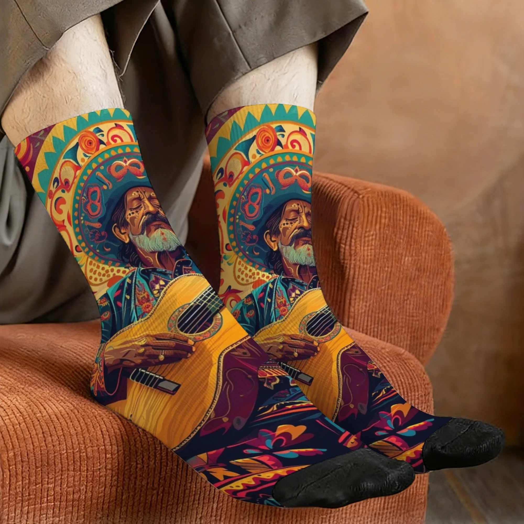 

1 пара носков с принтом рок-музыки в темном готическом стиле с гитаристой, унисекс, носки с принтом для повседневного спорта, подарки, новые носки