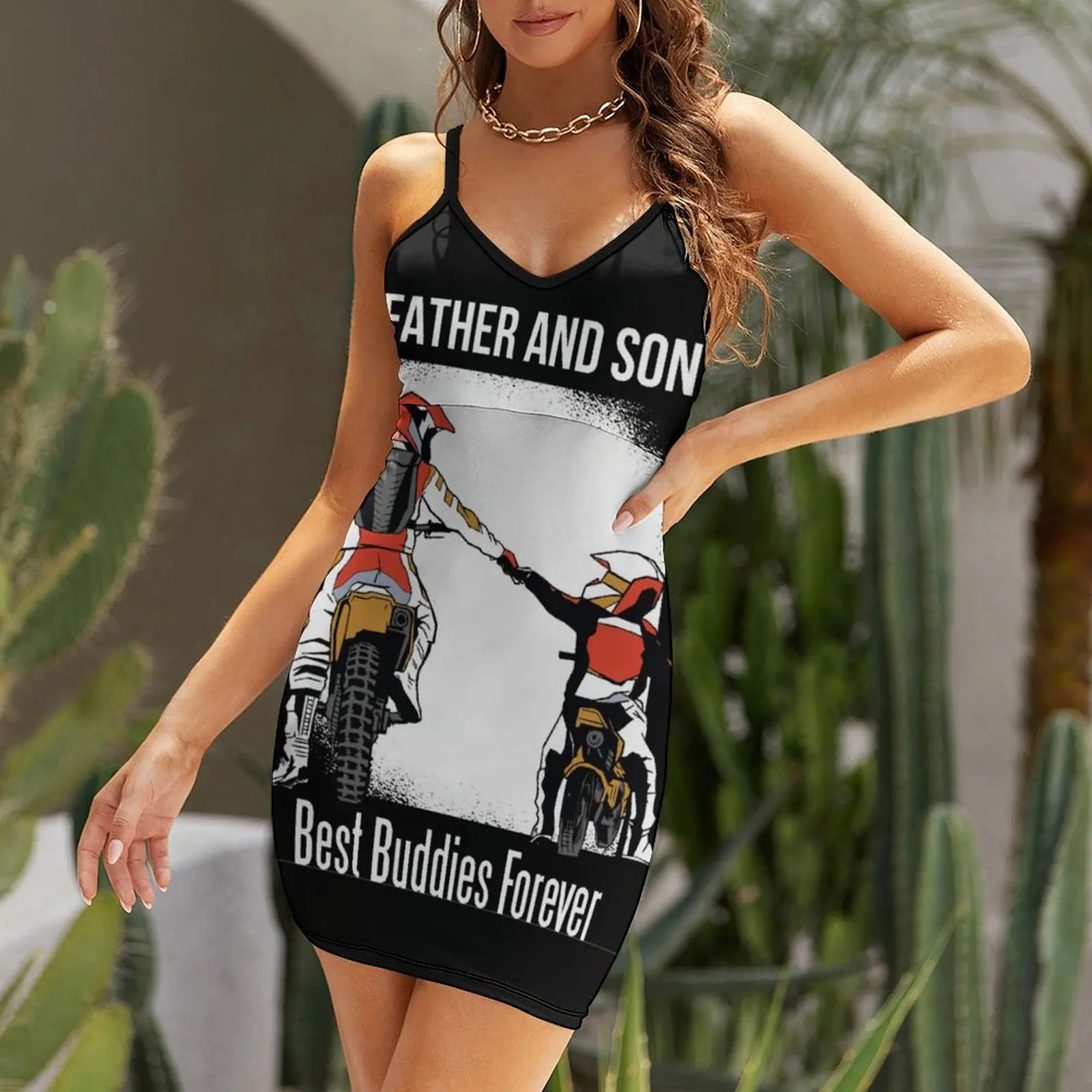 Sexy Father And Son Motorcycle Buddies Hot Sale Women's Sling Dress  Woman's Gown Funny  Parties Strappy Dress