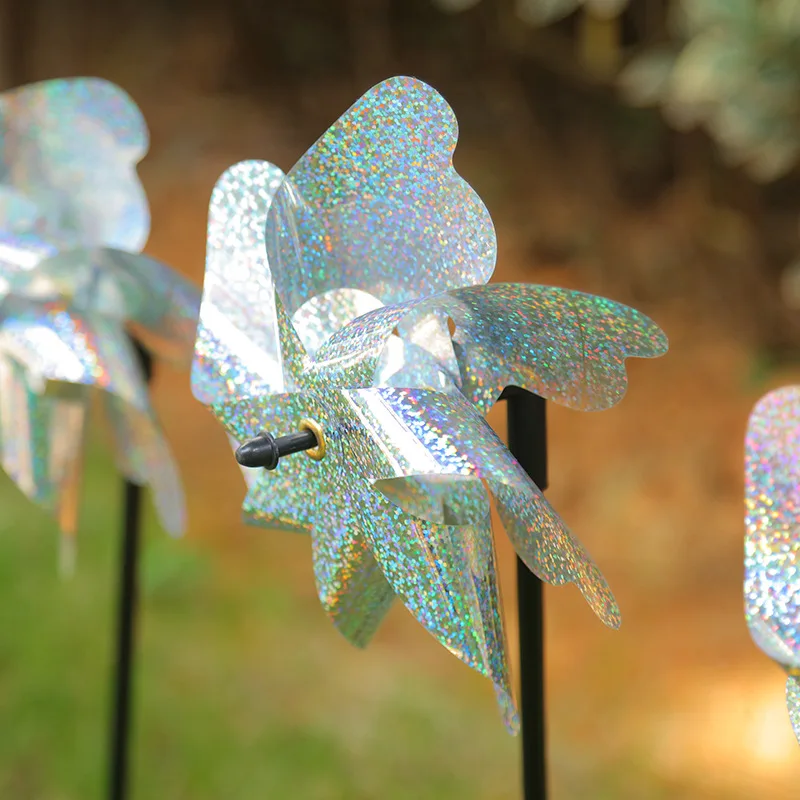 Reflective Sparkly Silver Bird Repellent Pinwheels Sparkly Holographic Spinners For Garden Yard Lawn Patio Outdoor Decoration