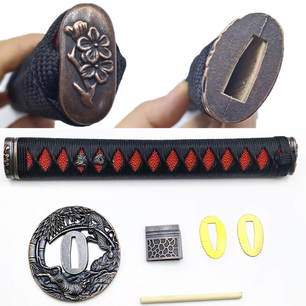26cm Handle Real Katana Tsuka Japanese Samurai Sword Alloy Fittings Set Tiger Tsuba+Menuki+Fuchi+Kashira+Habaki+Seppa Accessory