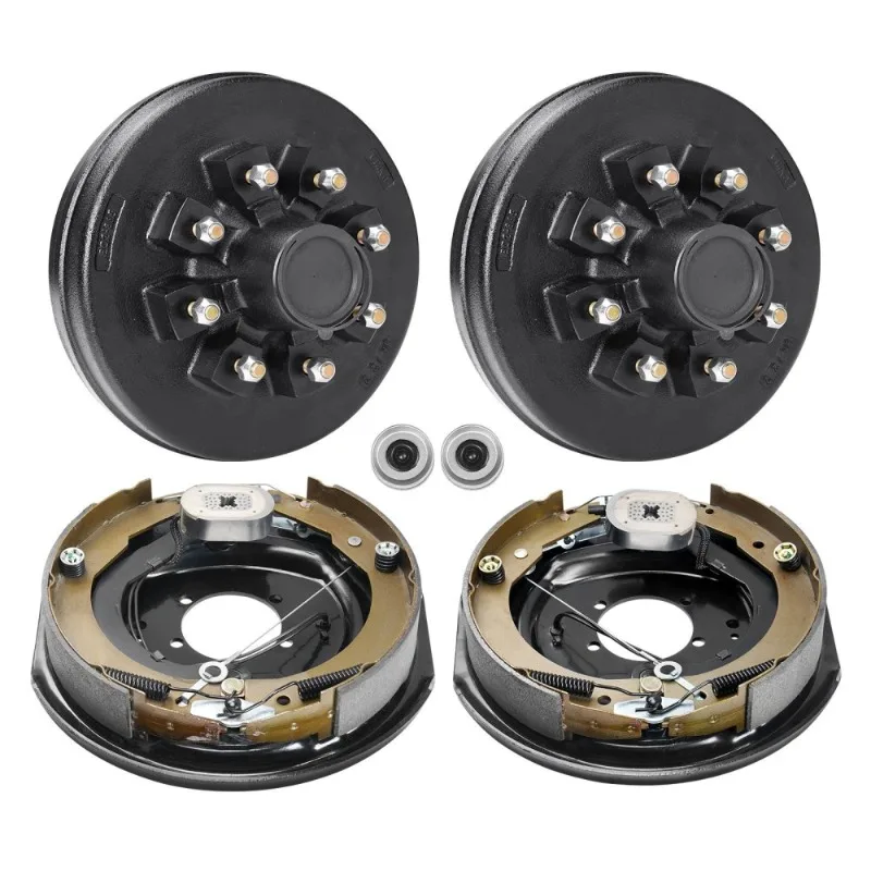 

Self Adjusting Trailer Hub Drum Kits 8 Electric Brakes For 7000 lbs Axle 5 Hole Mounting Backing Plates