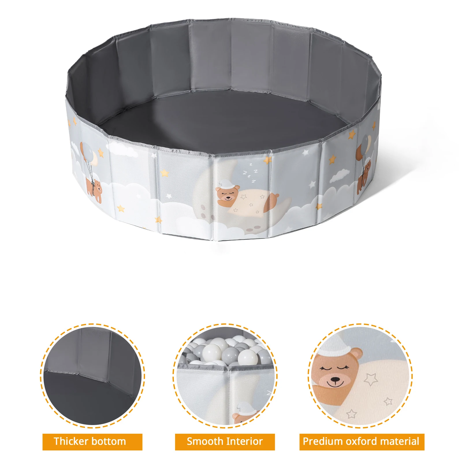 Basen z piłeczkami o średnicy 100 cm z wzorami (bez piłek) Basen z piłeczkami z tkaniny Oxford Okrągły basen do zabawy na świeżym powietrzu dla dzieci