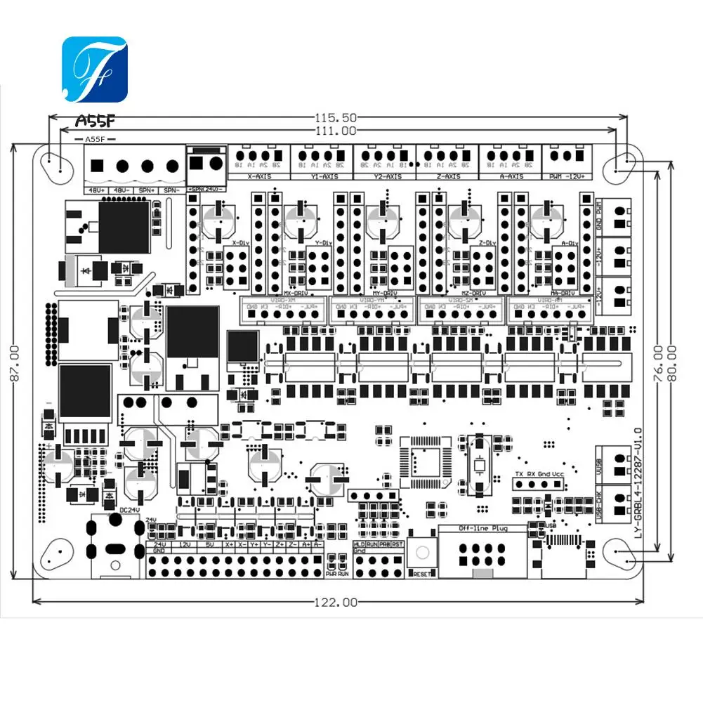 

A55F-Offline Controller 32-Bit 4 Axis Control Board, GRBL Control, Optical Coupling,With 300W/500W Spindle For CNC Engraver