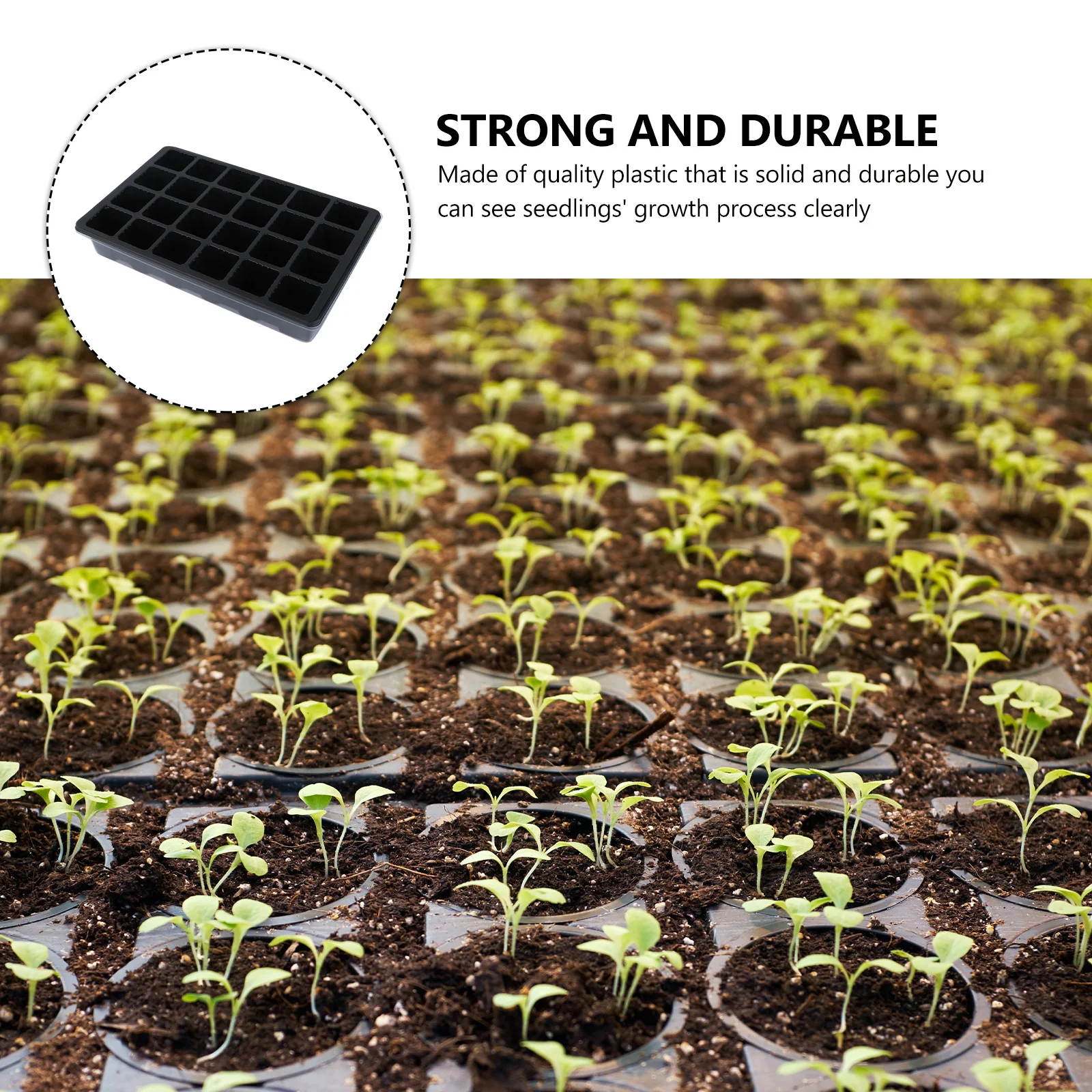 

3Pcs 24 Cells Plant Germination Tray Nursery Pots Planter Flower Pot Lids Transparent Moisturizing Sturdy Durable Black