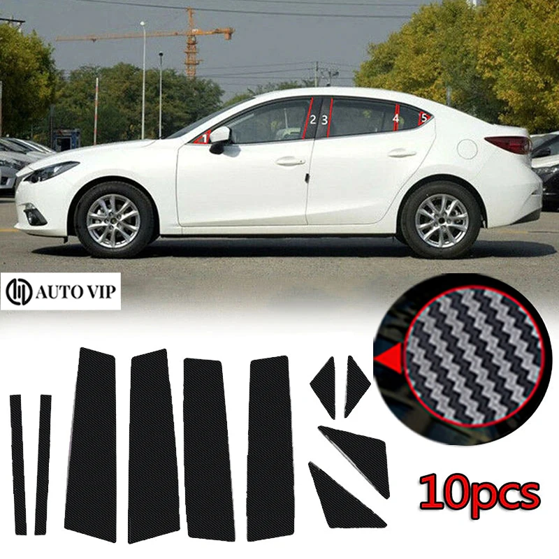 

10Pcs Car Window Pillar Posts Door Trim Decoration Stickers for Mazda 3/Axela carbon fibre 2014-2018 Exterior Accessories