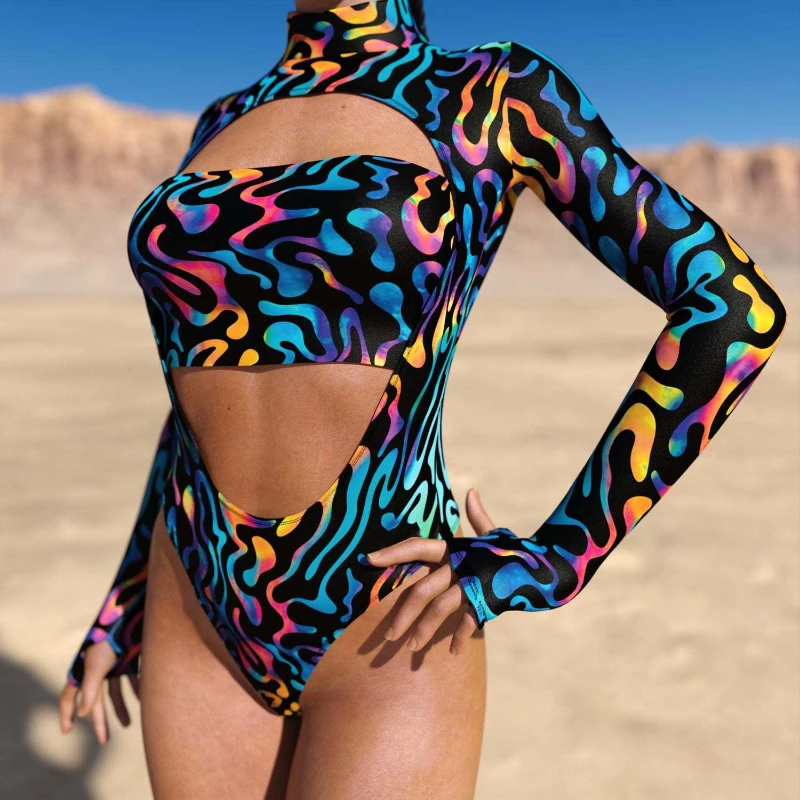 

Sexy 3D Print Bodysuit Female Art Graffiti Tights Jumpsuit Open-heart Leotard Tops Carnival Party CosplayWomen Swimsuit Swimwear