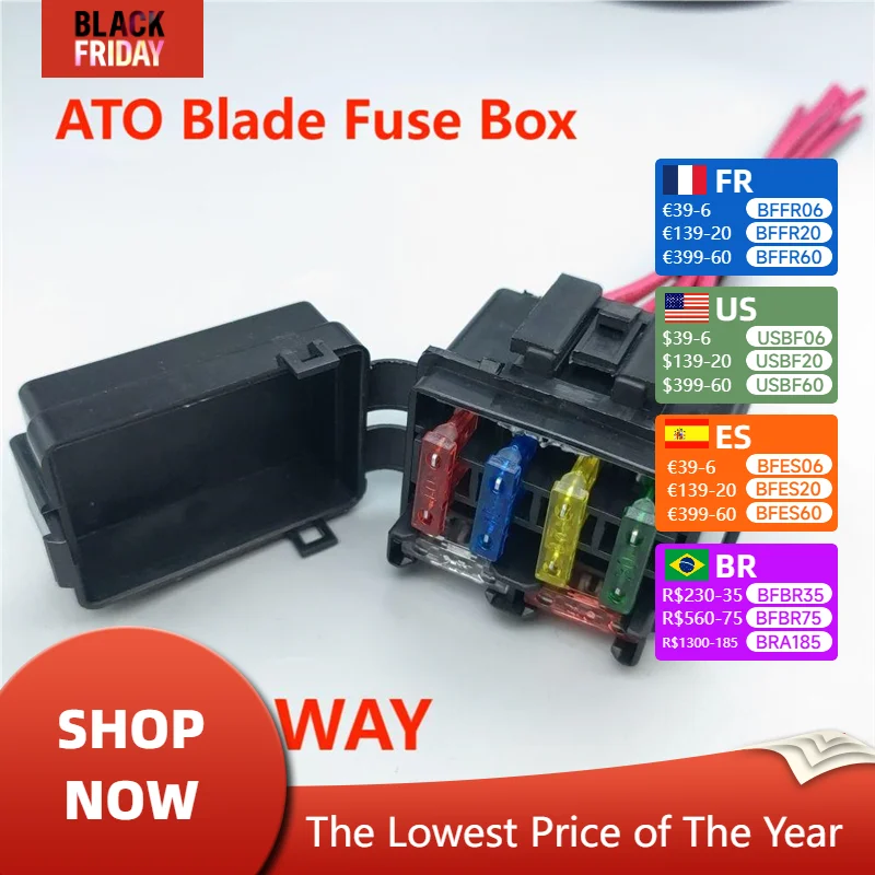 1 Set 4 Way Black Standard Automotive Circuit Controller Box Medium Relay Fuse Holder Standard blade auto fuse kit auto fuse