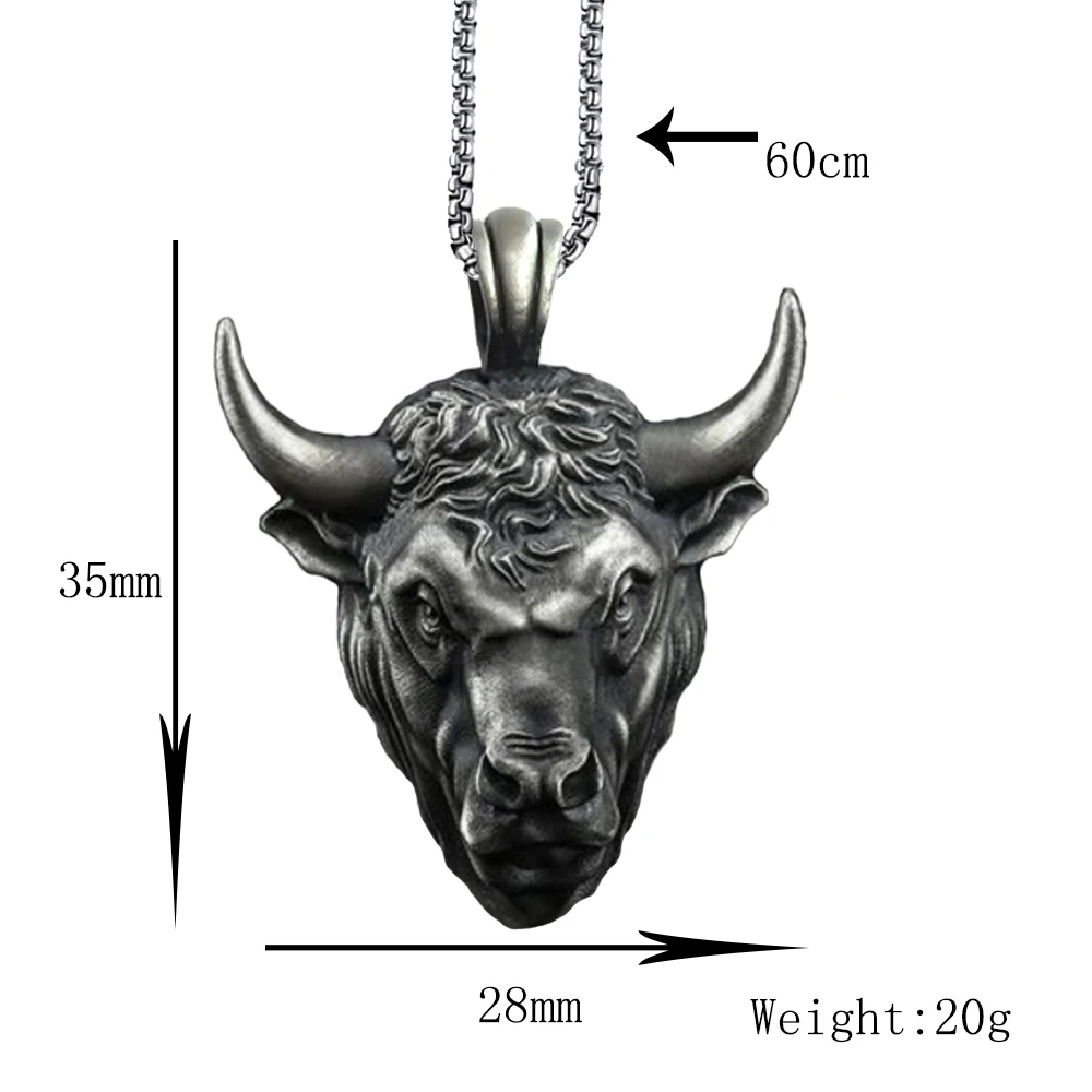 Domineering Bull Head Pendant Men's Hip Hop Ins Animal Punk Necklace Rock Sweater Chain Viking Gothic Jewelry Gift For Men Boys
