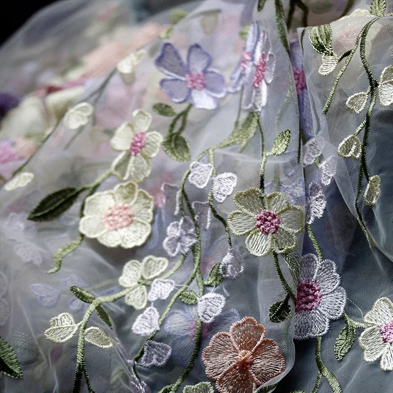 Suspended Flower Hollow Embroidery Mesh Fabric Three Dimensional Color Dress Wedding Gift Clothing Home Decoration Design Fabric