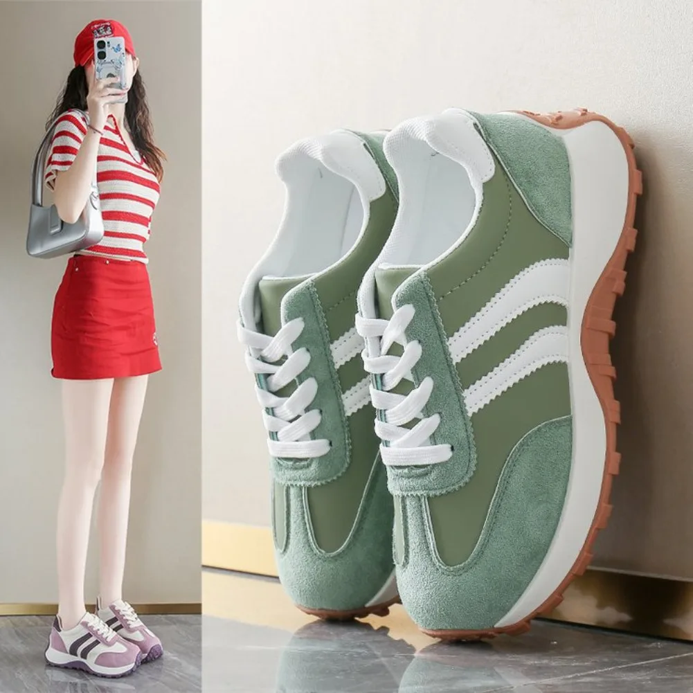 Mehrfarbige Damen Retro Wildleder Schnür-Sneaker, Leichte Atmungsaktive Low-Top Laufschuhe, Rutschfeste Komfort-Freizeitschuhe – Detail 4