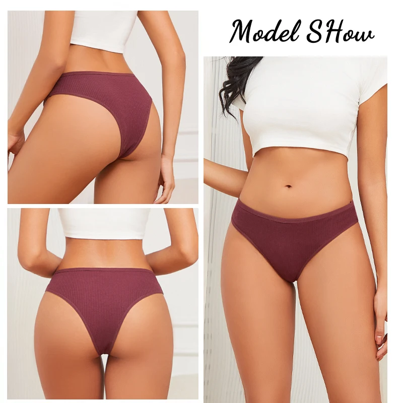 4Pcs/Set Thread Cotton Fabric Thong For Women Sexy Low Waist Solid Color Comfortable G-strings Female Seamless Intimate Lingerie