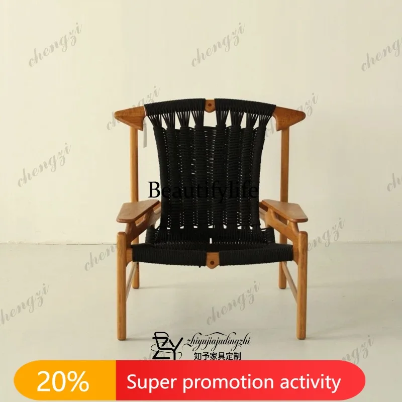 N178 Medieval Danish designer solid wood braided rope leisure chair hotel single sofa chair