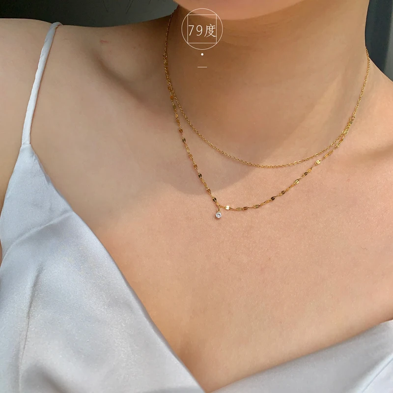 New 925 Silver Necklace for Women 18K Gold Double Layer Zircon Star Pendant Necklace Delicate Chain Charm Elegant Fine Jewelry