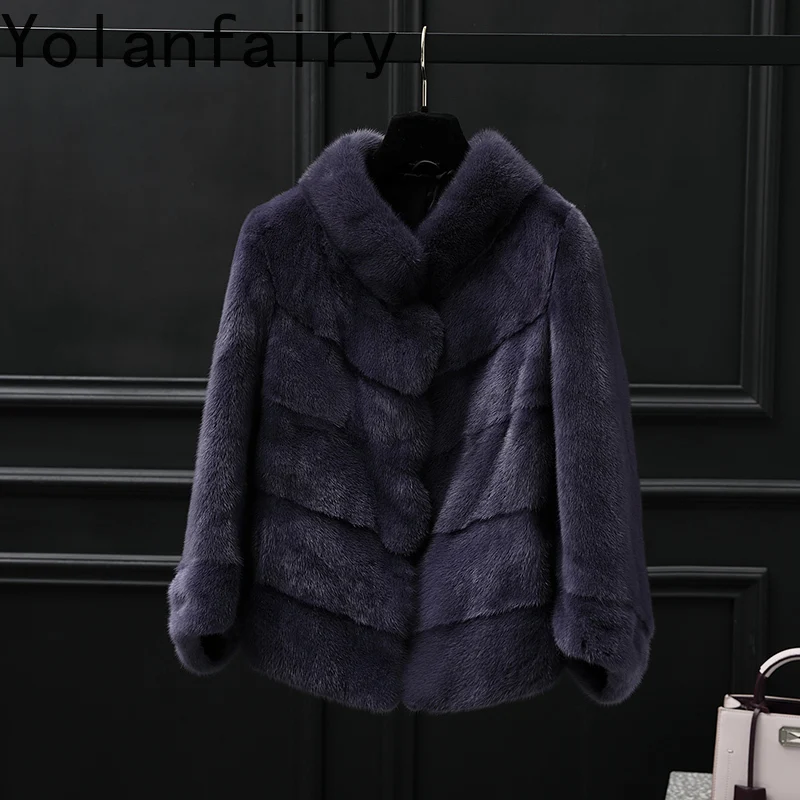 YOLANFAIRY Natural Fur Coats Woman Real Mink Fur Jacket Luxury Winter Short Whole Mink Fur Coat Women Three Quarter Sleeves 2025