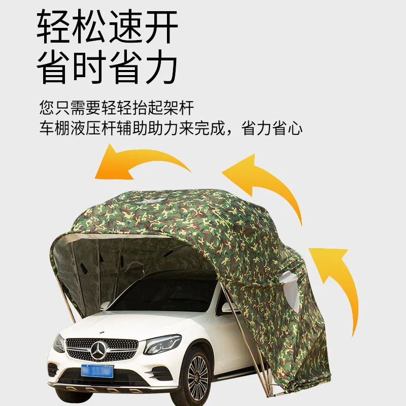 Automatic folding carport, rain and sun protection tarpaulin outside the shed, car parking shed, awning